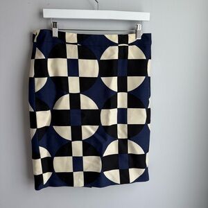 J. Crew Navy and Cream Circle Pattern Pencil Skirt